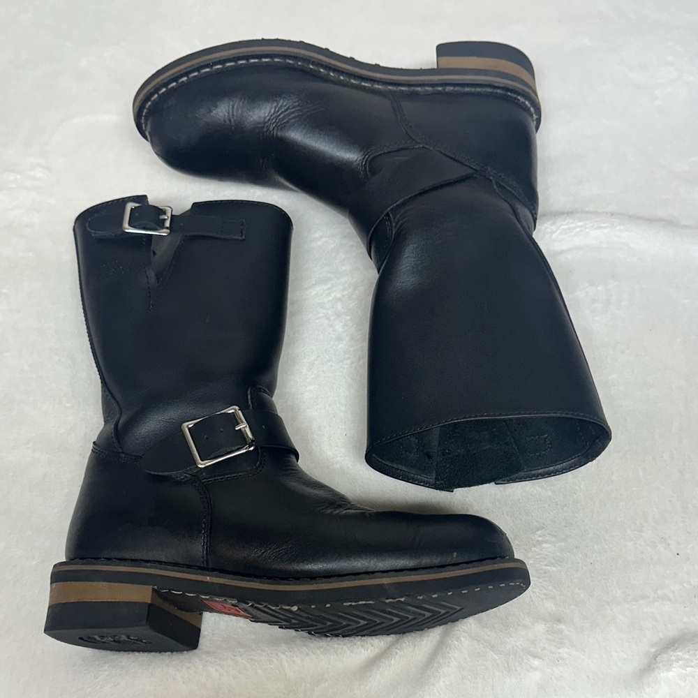 Men's Black Leather Buckle Boots